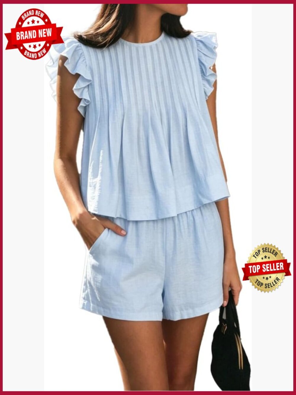 2 Piece Ruffle Sleeve Tops and Shorts Set Lounge Vacation Outfit